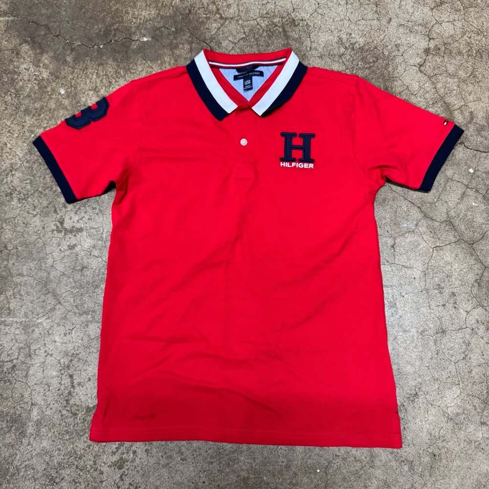 Tommy Hilfiger Polo Size L (16/18) Red Cotton Short Sleeve H Logo